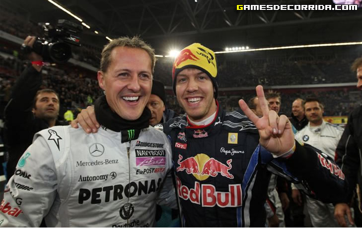 Vettel e Schumacher conquistando o tetra da Copa das Nações para a Alemanha.